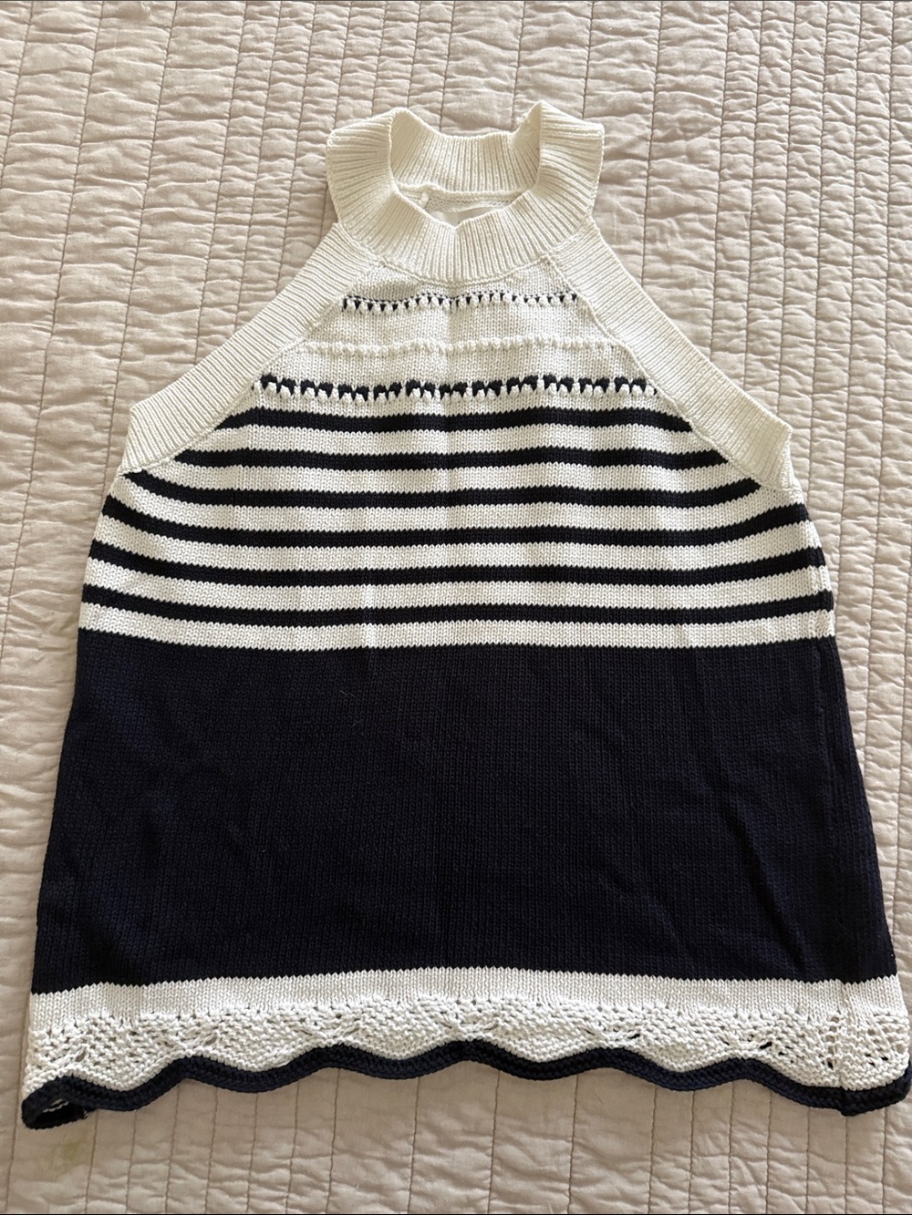 LOFT Black and White Striped Halter Tank Top
